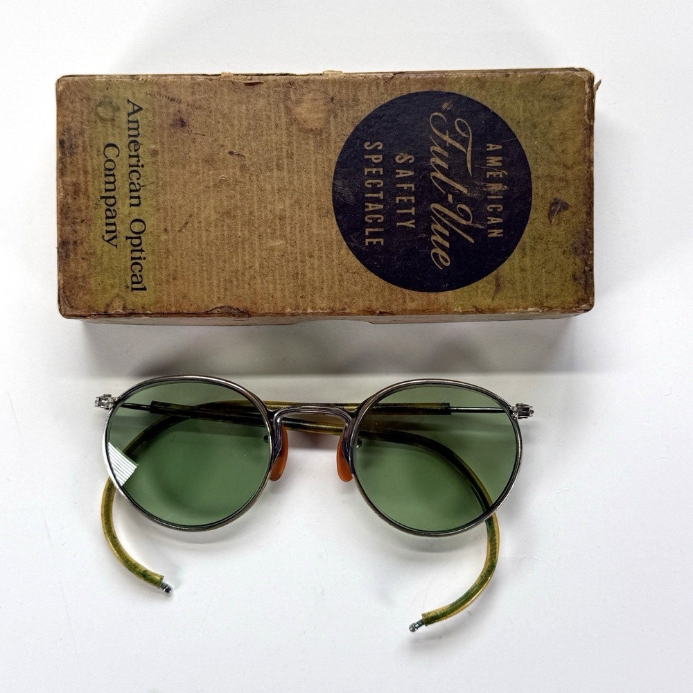 Vintage American Optical‎ Ful-Vue Safety Spectacles w/ Box Eyeglasses Green Lens